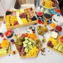 Bamboo Serving Trays 16.5"x11.8"42x30cm with Handle, Set Includes 0.63"(1.6cm) Thick Dinner Plates Hexagon 12.5"(32cm)+Rectangle 9.8"(25cm)*5.9"(15cm)+Square 5.9"(15cm)