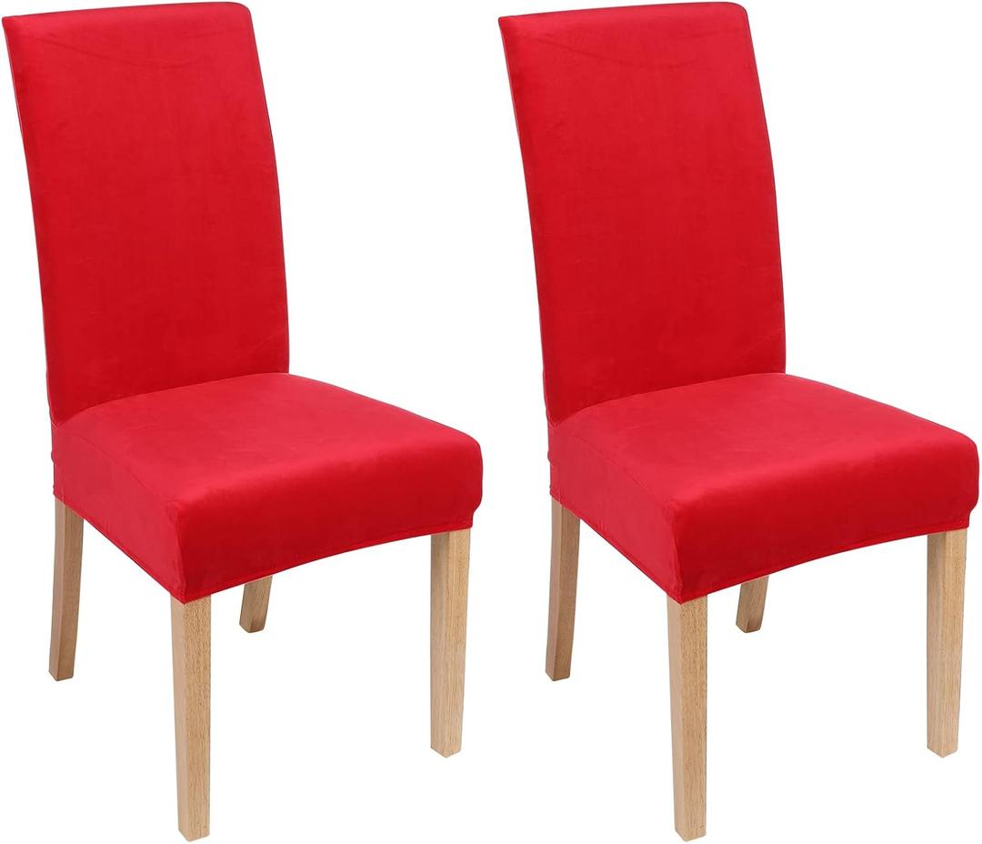 Smiry Velvet Stretch Dining Room Chair Covers Set of 2, Soft Removable Washable Chair Slipcovers Kitchen Parsons Chair Protector, Red