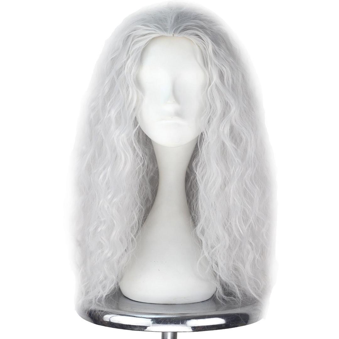 Witch Wig Old Lady Wig Women Long Grey Curly Costume Wig Cosplay Halloween Hair, Silver Grey