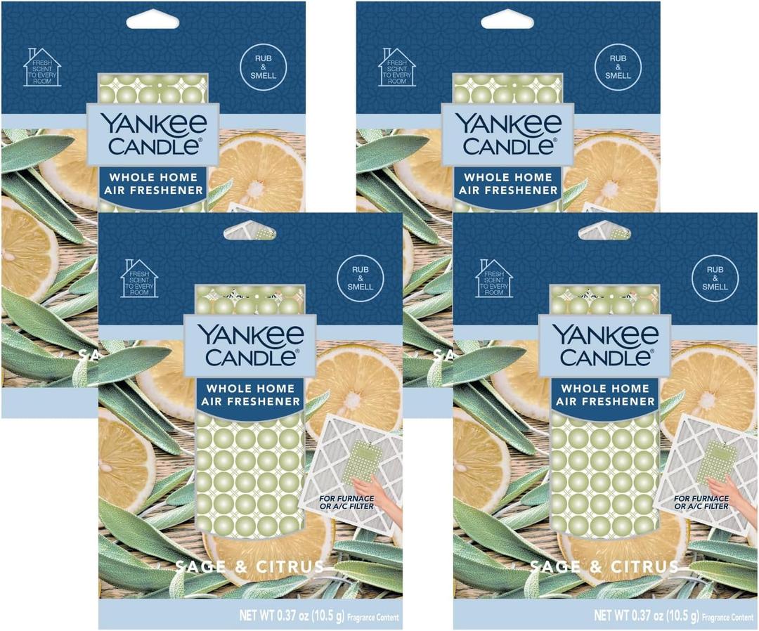 Yankee Candle Whole Home Air Freshener, Long Lasting Odor Eliminating Fragrance for Home, Continuous Room Freshener, Sage & Citrus (Pack of 4)
