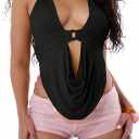 Floerns Women's Y2k Going Out Clubwear Halter Top Tie Backless Draped Cowl Deep V Neck Ring Top Cut Out Party Halter Tops (Large, Black)