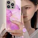 Compatible with iPhone 16 Pro Max Case for Women Girls, Girly Cute Phone Case for iPhone 16 Pro Max with Flower Phone Charm Lanyard, Shockproof Hard Protective Case 6.7 Inch Purple Marble