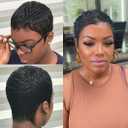 Short Pixie Cut Wig for Women 150% Density Virgin Human Hair Full Machine Made Short Layered Wigs with Bangs for Daily Wear Pixie Cut Straight Style Perfect for Summer 1B Color
