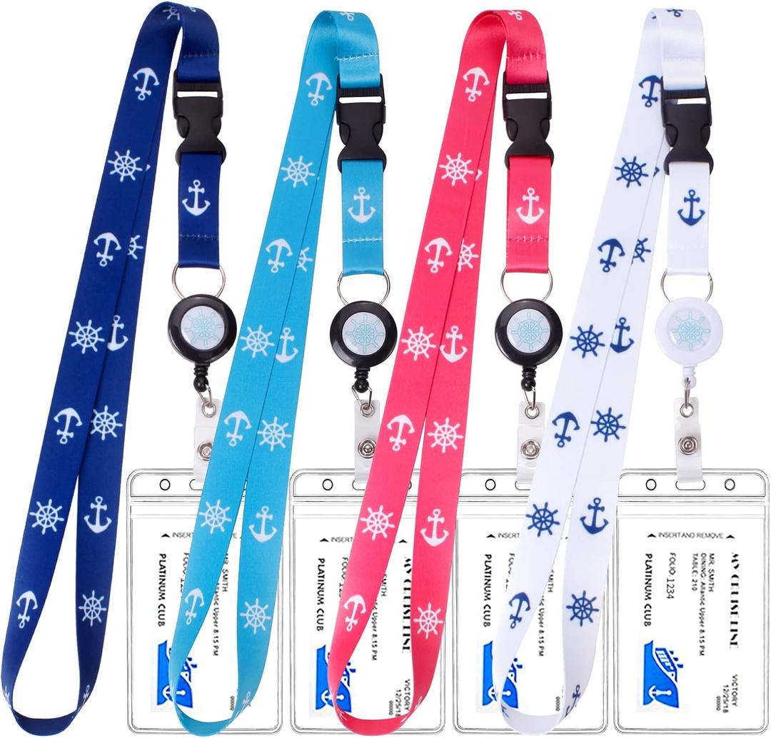 Retractable Waterproof Lanyard with ID Badge Reel Holder & Detachable Buckle for Ships Key Cards, Cruise Essentials & Must Have Accessories (4 Colors)