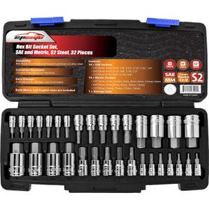 EPAuto 32 PCs Hex Bit Socket Set, SAE and Metric, S2 & Cr-V Steel