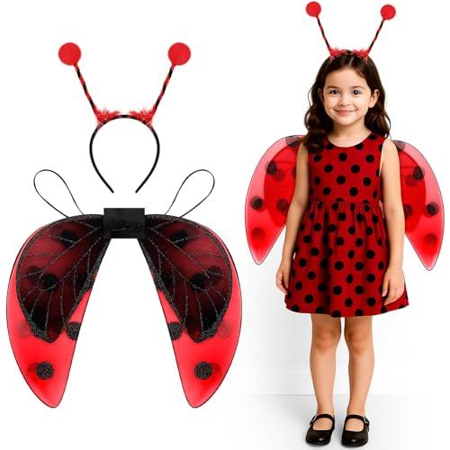 Haysandy 2 Pcs Ladybug Bee Insect Costume for Kids Toddler Lady Bug Bee Wings Headband for Boys Girls Role Playing Cosplay(Ladybug)