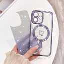 NITITOP Compatible with iPhone 16 Plus Case Cute Clear Glitter [Compatible for MagSafe] Plating Heart Sparkle Bling Magnetic Girl Women Electroplated Frame Camera Protection Back Cover - Purple