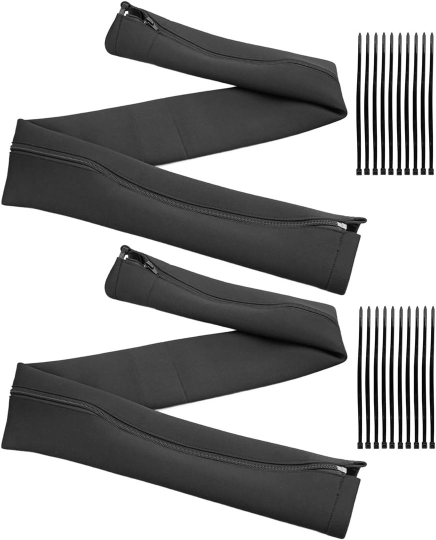 2 Pcs Trolling Motor Cable Sleeve, 48 Inches Black Neoprene Zippered Boat Wire Cover Cable Wrap Organizer