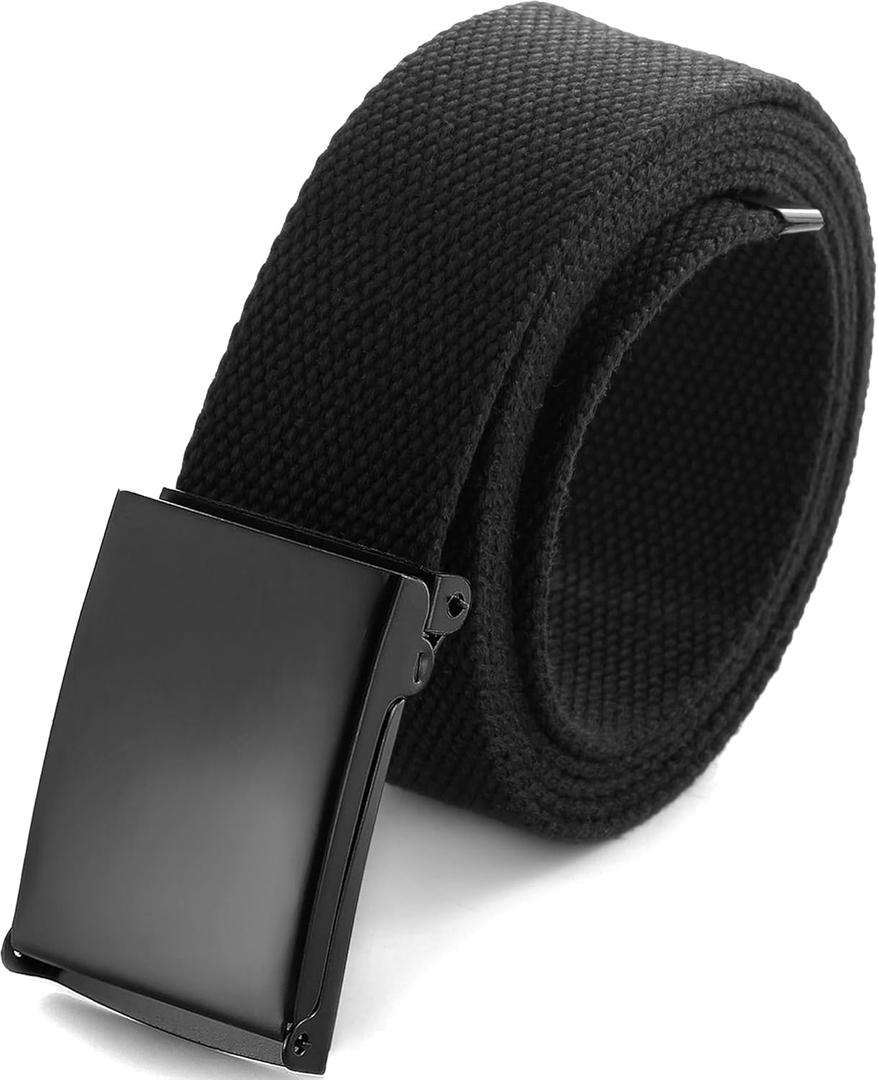 Mile High Life Cut To Fit Canvas Web Belt Size Up to 52" with Flip-Top Solid Black Military Buckle