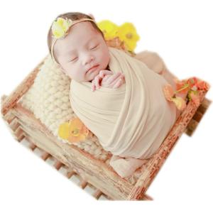 Coberllus Newborn Baby Photo Props Blanket Stretch Without Wrinkle Wrap Swaddle for Boy Girls Photography Shoot (Beige)