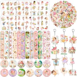 98PCS Party Favors - Woodland Fairy Decorations with Slap Bracelets, Stickers, Badges, Keychains, Tattoos for First Birthday Party Supplies 98PCS Party Favors - Woodland Fairy Decorations with Slap Bracelets, Stickers, Badges, Keychains, Tattoos for First Birthday Party Supplies