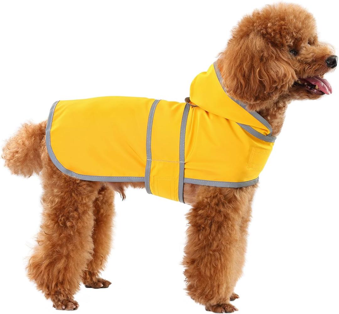 Dog Raincoat, Waterproof Dog Rain Jacket with Hood, Adjustable Rain Coat Poncho with Reflective Strips & Leash Hole for Large Medium Small Dogs Puppies, Lightweight Pet Clothes (Yellow)