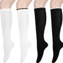 Womens Knee High Socks Halloween Christmas Long Thigh High Over the Knee Sock for Ladies Girls Festival Party Gifts (A-black/White)