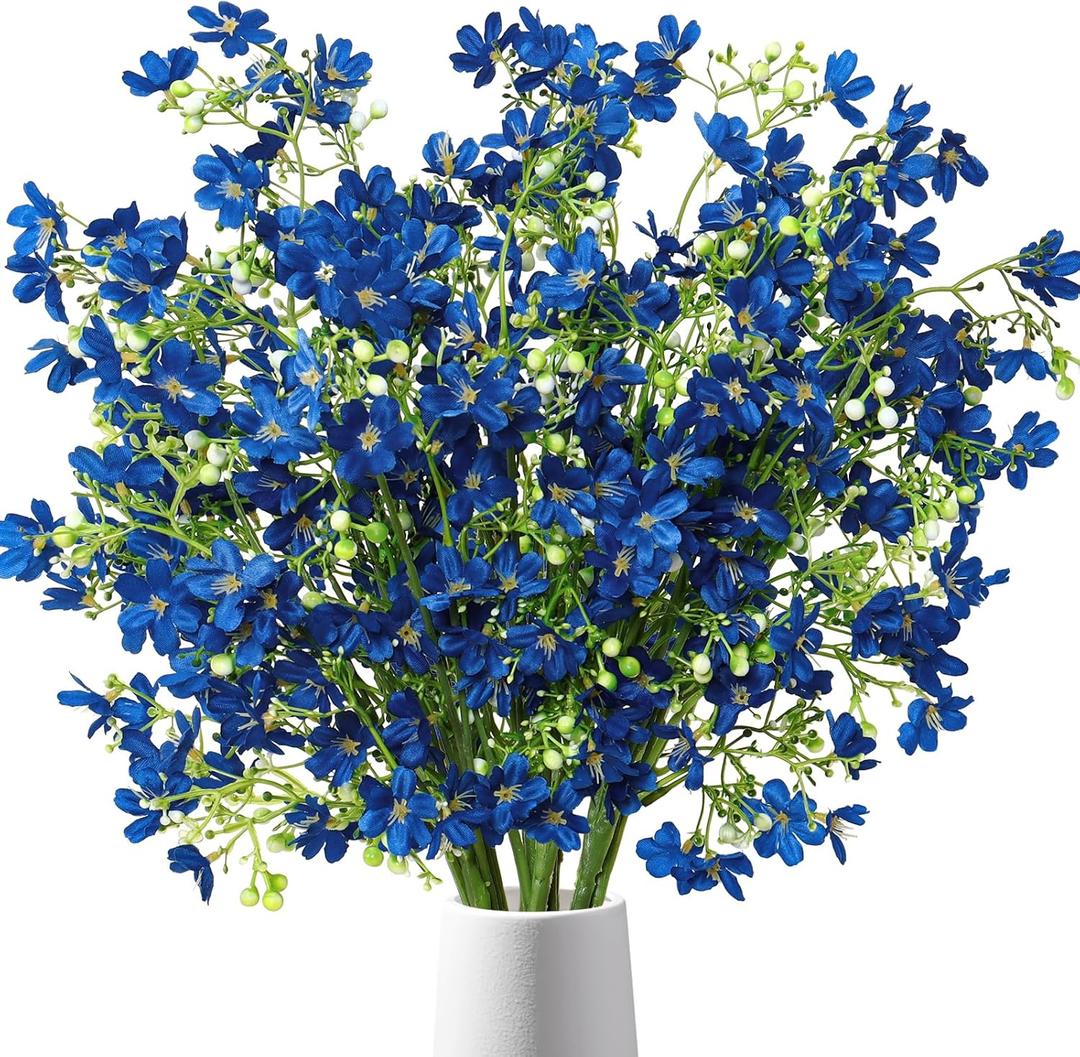 TOCHGREEN 10PCS Artificial Silk Flowers with Long Stems Faux Bulk Babys Breath Flowers Fake Silk Flowers Bouquet for Floral Arrangement Tall Vase Home Wedding Table Centerpieces Decor (Blue)