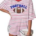 Football Shirt for Women Oversize Game Day T-Shirts Football Graphic Tee Tops Funny Sunday Funday Sport Mom Tops (Large)