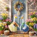 Geyoga 2 Set Spring Goose Outfit Gardener Lawn Porch Goose Clothes Easter Couple Clothing 23 High Garden Costume for Spring Easter Patio Yard Outdoor Decoration (Blue and Pink)