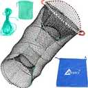 Drasry Crab Trap Bait Lobster Crawfish Shrimp Portable Folded Cast Net Magic Collapsible Fishing Traps Nets Accessories for Blue Crabs 1PCS 23.6 x 11.8in Black (0.39 in Mesh)