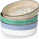 Herogo Stoneware Serving Bowls Dishes Set of 4, 34oz Large Wide Shallow Stackable Ceramic Pasta Bowls Plates for Salad Soup Cereal, Microwave & Dishwasher Safe, Multicolor