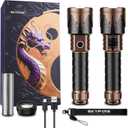 SKYFIRE Rechargeable Flashlights High Lumens 2 Pack with Ignition Lens, 8000mAh Mini Bright Tactical Torch with 6 Modes Waterproof Zoomable LED Flash Light for Camping Essentials Outdoor Home Emergency