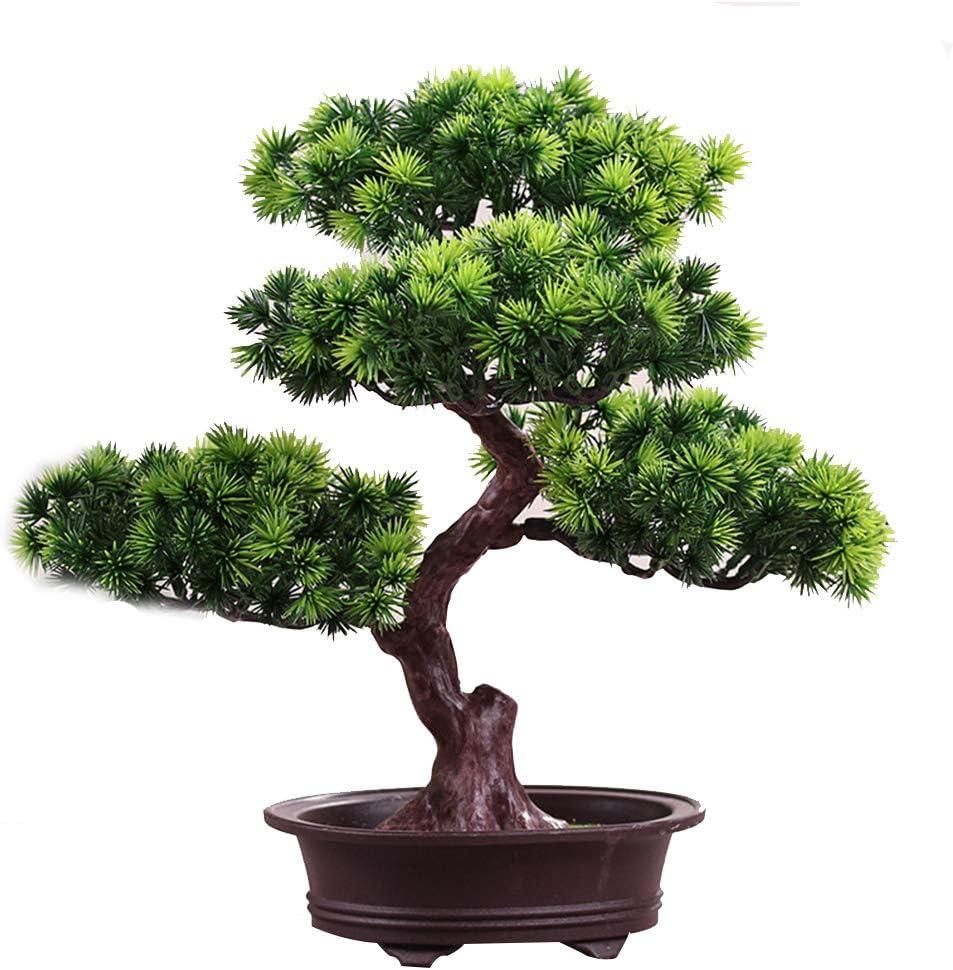 KOET Artificial Bonsai Pine Tree, 11Inch Faux Potted Plant Desk Display Fake Tree Pot Ornaments, Japanese Cedar Bonsai Plant for Home, Office Decoration