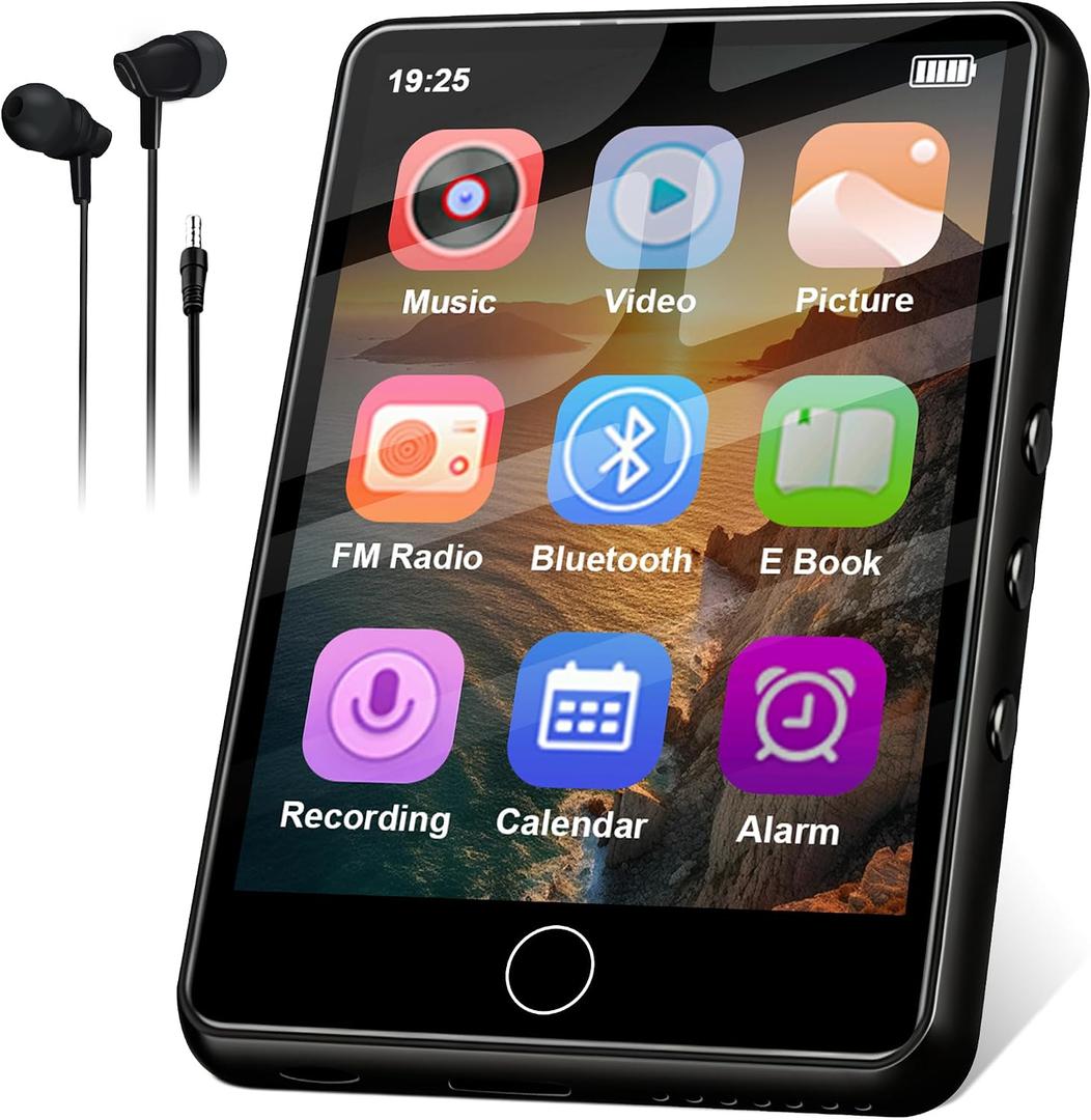 2.8" Display Bluetooth MP3 Player, 64GB Portable HiFi Music Player with Bluetooth 5.4, FM Radio, HD Speaker, E-Book, Voice Recorder & Earphones, Black