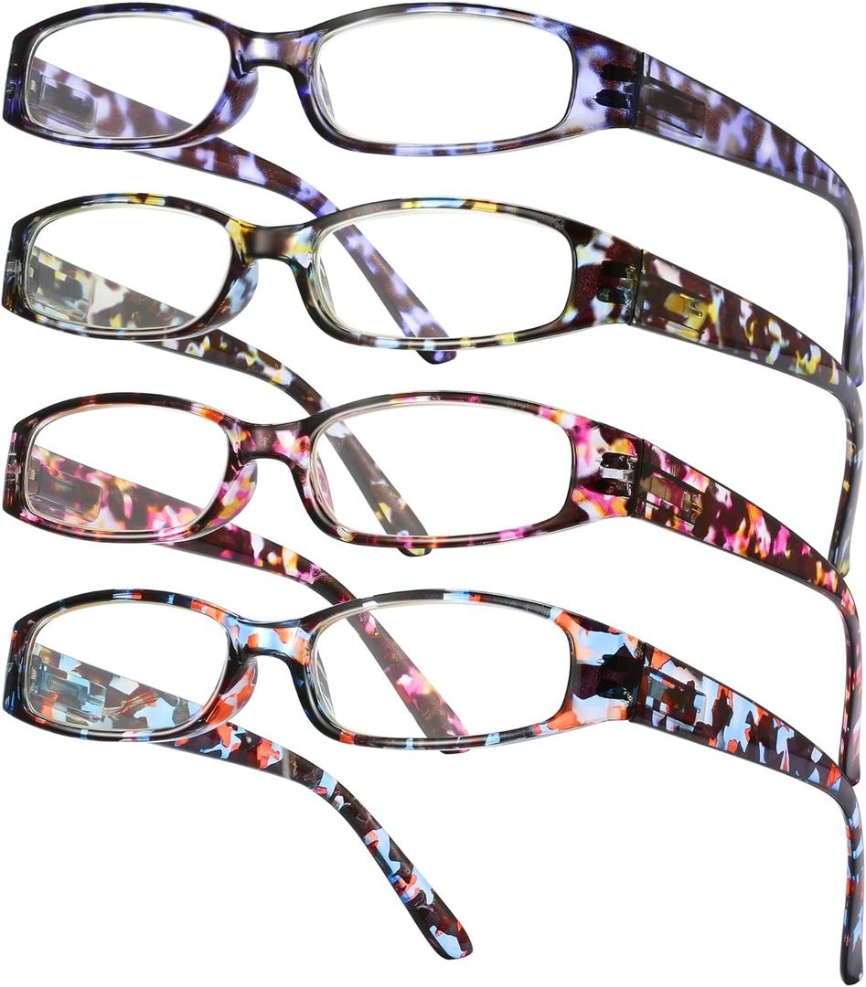 Gaoye 4-Pack Readers for Women, Blue Light Blocking Reading Glasses, Stylish Reading Glasses for Women in 4 Patterns, 2.0 x 