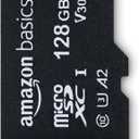 Amazon Basics microSDXC Memory Card with Full Size Adapter, A2, U3, Read Speed up to 100 MB/s, 128GB, Black