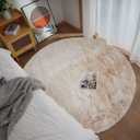 Ghouse Faux Rabbit Fur Round Rug 5ft Light Brown Beige Round Rugs for Bedroom Decor Fluffy Area Rugs for Living Room, no-Shedding Carpet Sheepskin Washable Rug Rome Decor