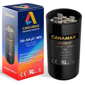 124-149 uf 124/149 MFD 165V 20% CD60 50/60 Hz AC Electric Motor Round Run Start Capacitor by Canamax - Compatible with AC Motor Run or Fan Start and Cool or Heat Pump Air Conditioner