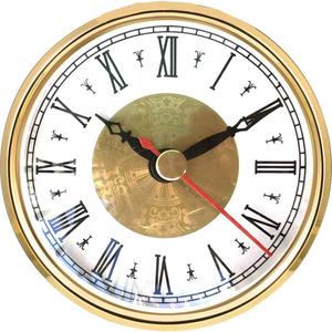 HILLHOME Mini Quartz Clock Insert 3-1/8 Inch (80 mm) Round Quartz Movement Miniature Clock White Dial Gold Trim Roman Numerals Red Second Hand, Fit 3.0 inch (76 mm) Diameter Hole