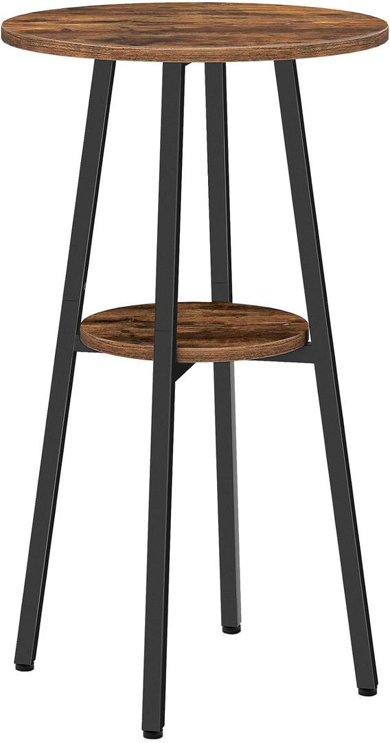 HOOBRO Bar Table, Round Pub Table, 2-Tier with Storage, 37.4" High Top for Small Spaces, with Top Particleboard for Kitchen, Easy to Assemble, Rustic Brown BF55BT01, 21.7"l X 21.7"w X 37.4"h