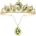 Princess Tiana Set Crown and Necklace Princess Tiana Birthday Outfit Halloween Party Fancy Green Crystal Tiara