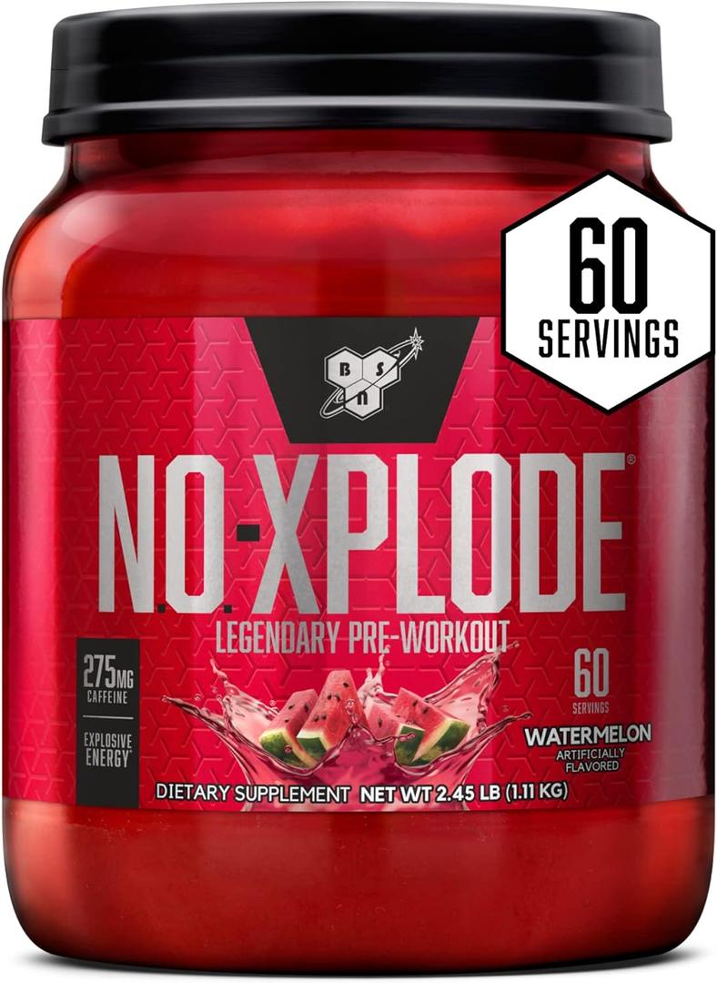 BSN N.O.-XPLODE Pre Workout Powder, Energy Supplement for Men and Women with Creatine and Beta-Alanine, Watermelon, 60 Servings, 2.45 Pound (EXP 10/31/27)