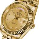 41MM Men's Gold Plated Stainless Steel Waterproof Quartz Watch Luxury Wristwatch with Date Week Display