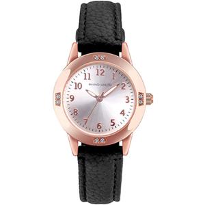 Women's Leather Band Quartz Movement Waterproof Business Classic Analog Watch with Genuine Leather Stainless Steel Band Elegant Ladies Watch (Black)