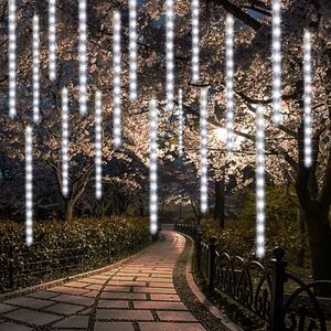 24 Tubes Meteor Shower Lights, Outdoor Icicles Christmas Decor, 12 Inch 864 LED Snow Falling Connectable Raindrop Lights, Xmas Wedding Party Tree Holiday Decoration, White