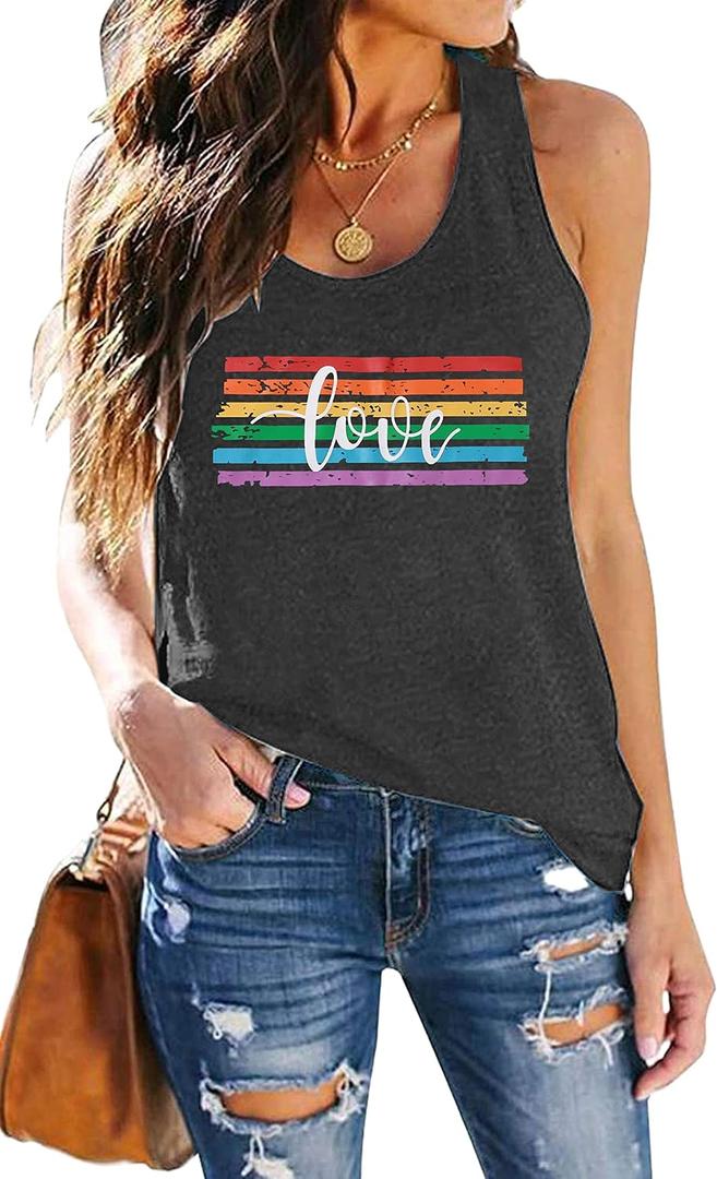 TAOHONG Pride Shirt Women Rainbow Love Tank Top Funny LGBT Equality Tanks Gay Pride Casual Summer Sleeveless Shirt Vest Top, M