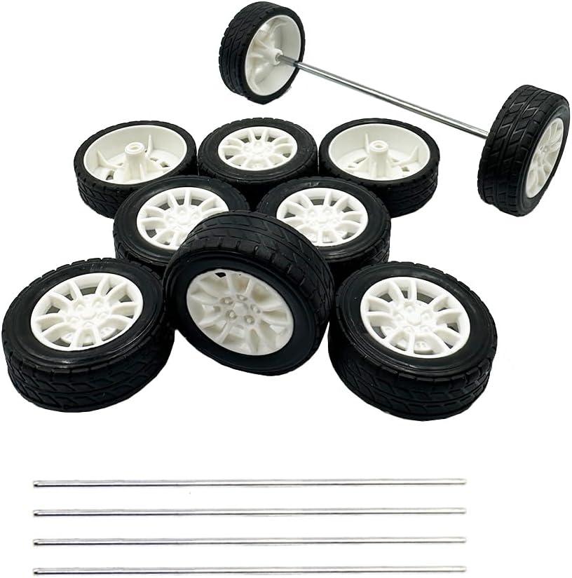 10PCS Toy Car Wheels 38mm Rubber Tire with 5PCS Shaft Round Axles for for DIY Model Toy RC Car Accessories (2.5X38MM)
