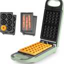 AROMA Swap & Flip Waffle Maker with Removable Plates: 3-in-1 Panini Press, Mini Donut Maker, and Waffle Iron (Green)