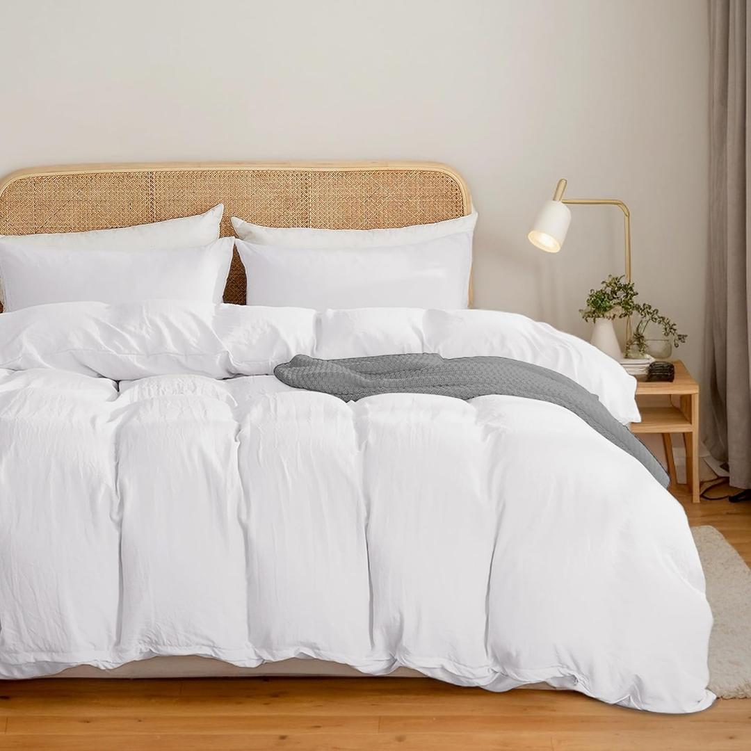 TOCOMOA White Duvet Cover Set King Size, 3 Pieces 100% Washed Microfiber Comforter Cover Bedding Set, Super Soft and Breathable Duvet Cover 104 x 90 Inches with Zipper Closure