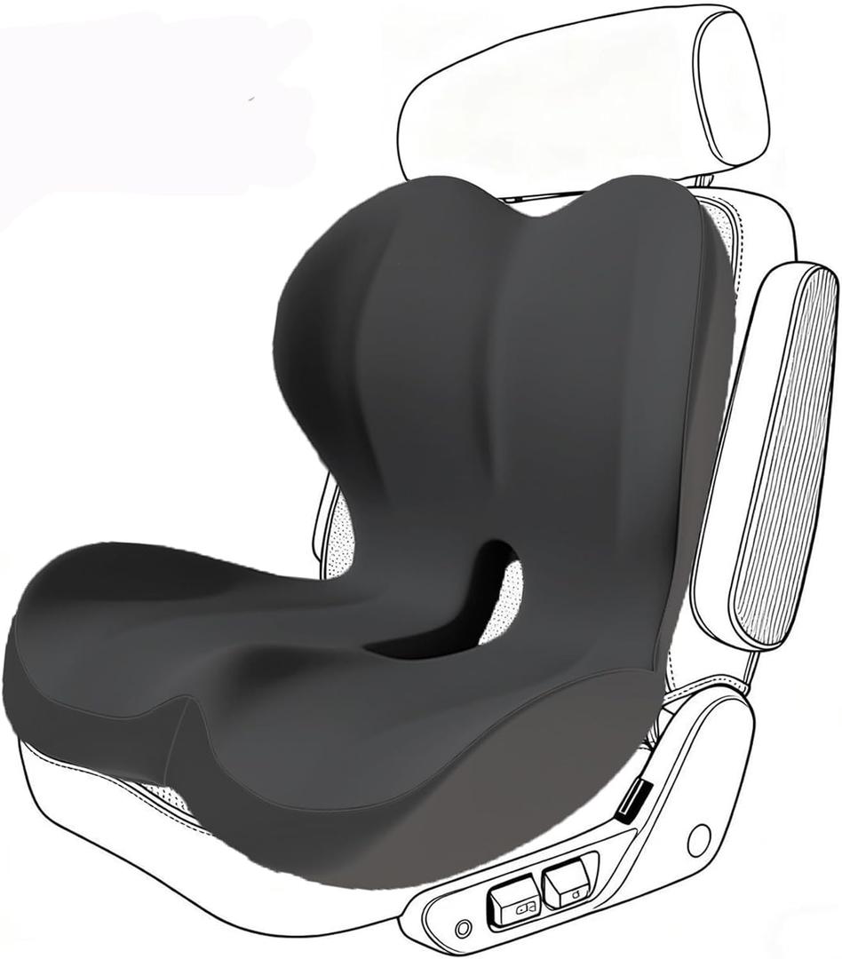 Memory Foam Seat Cushion, Office Chair Cushion, Premium Seat Cushions for Office Chair, Car Seat, Airplane Driver Seat Cushion with Back Support & Non-Slip Basewith Adjustable Strap (Charcoal Gray)