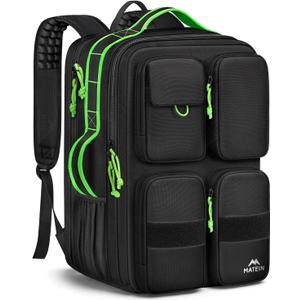 MATEIN Heavy Duty Backpack for Men, 17 Inch College Laptop Backpack with Multiple Organized Pockets, Water Resistant TSA Large Computer Teacher Bag with Shoe Compartment for Work Travel (Black Green)