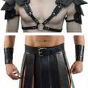 Gladiator Kilt Men Adult Medieval Knight Leather Belt Shawl Gladiator Costume (Black)