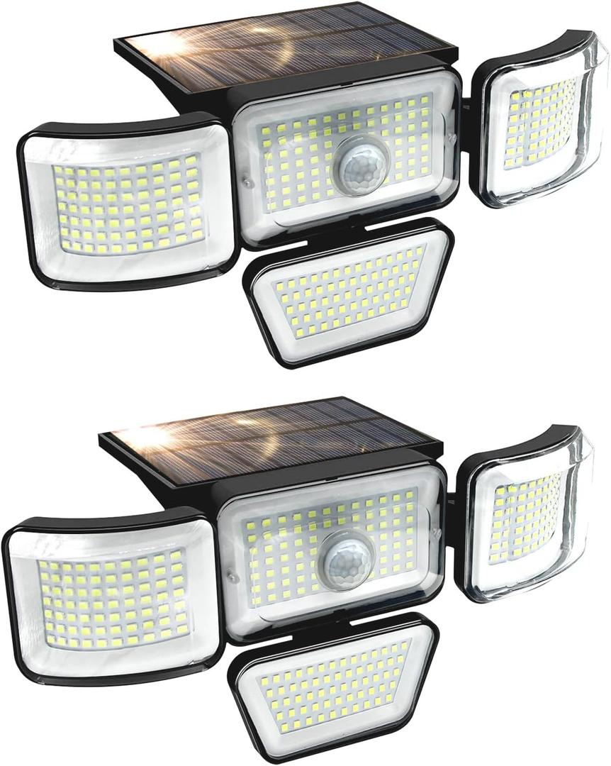 dalattin Solar Outdoor Lights, 280 LED Solar Lights Outdoor IP65 Waterproof, 4 Heads 270 Wide Angle Motion Sensor Outdoor Lights for Yard, Wall, Garage, Steps(2 Pack)