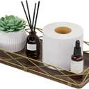 Lixple Toilet Paper Basket Holder, 13" Toilet Tank Tray, Wood and Metal Toilet Tray Vanity Organizer Bathroom Tray, Kitchen Sink Organizer for Soap Dispenser (Brown+Gold)