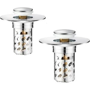 2 Pcs Bathroom Sink Drain Strainer, Universal Pop Up Stopper with Removable Stainless Steel Hair Catcher Basket