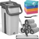 Mop Bucket Set with 12 Microfiber Cleaning Towels and a Cleaning Brush, Mops for Floor Cleaning, Cleaning Tools, Mob, mop and Bucket with Wringer Set for Home with 6 Washable Microfiber Pads