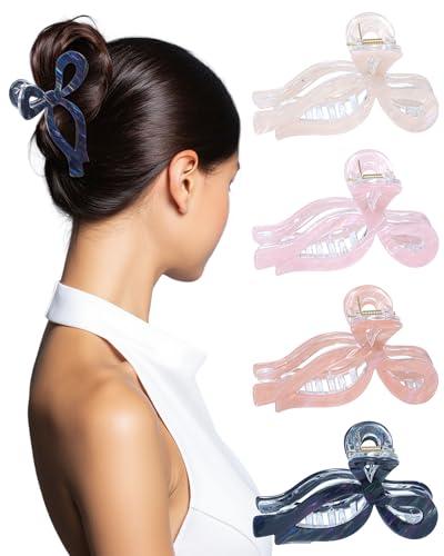 4 PCS Acrylic Bow Hair Clips for Women Bow Cute Claw Clip 4.3" Large Hair Claw Clips for Thick or Long Hair Bows Jaw Clip (Pink + Yellow + Brown + Black)