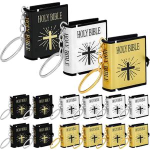 ONEST 15 Pieces Mini Bible Keychains Mini Bible Handbag Pendant Gift Religious Favors Black Silver Gold Bible Covers