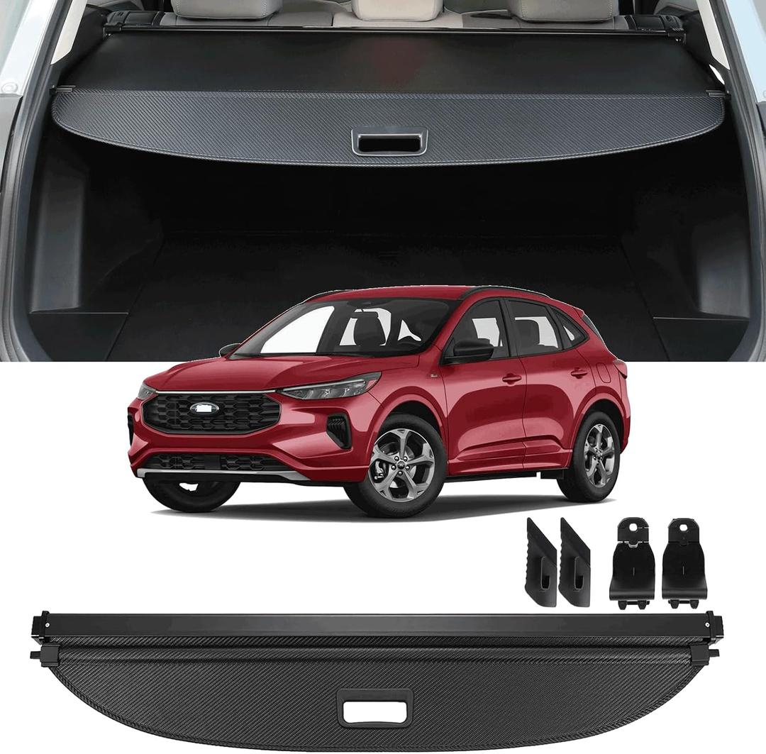 Cargo Cover Compatible with 2020-2023 2024 Ford Escape Accessories Retractable Rear Trunk Security Cover Shielding Shade Ford Escape Cargo Cover 2020 2021 2022 2023 2024 (Carbon Fiber Texture, Balck